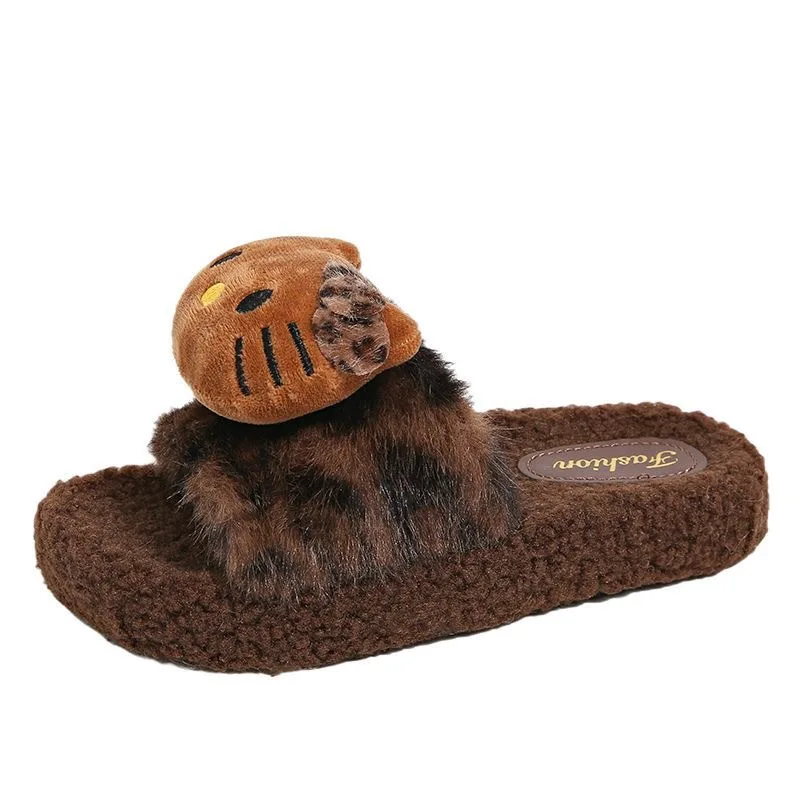 Hello Kitty Cartoon Leopard Print Fur Slippers Kawaii Indoor Comfortable Non-Slip Slippers Cute Couple Cotton Shoes Gift