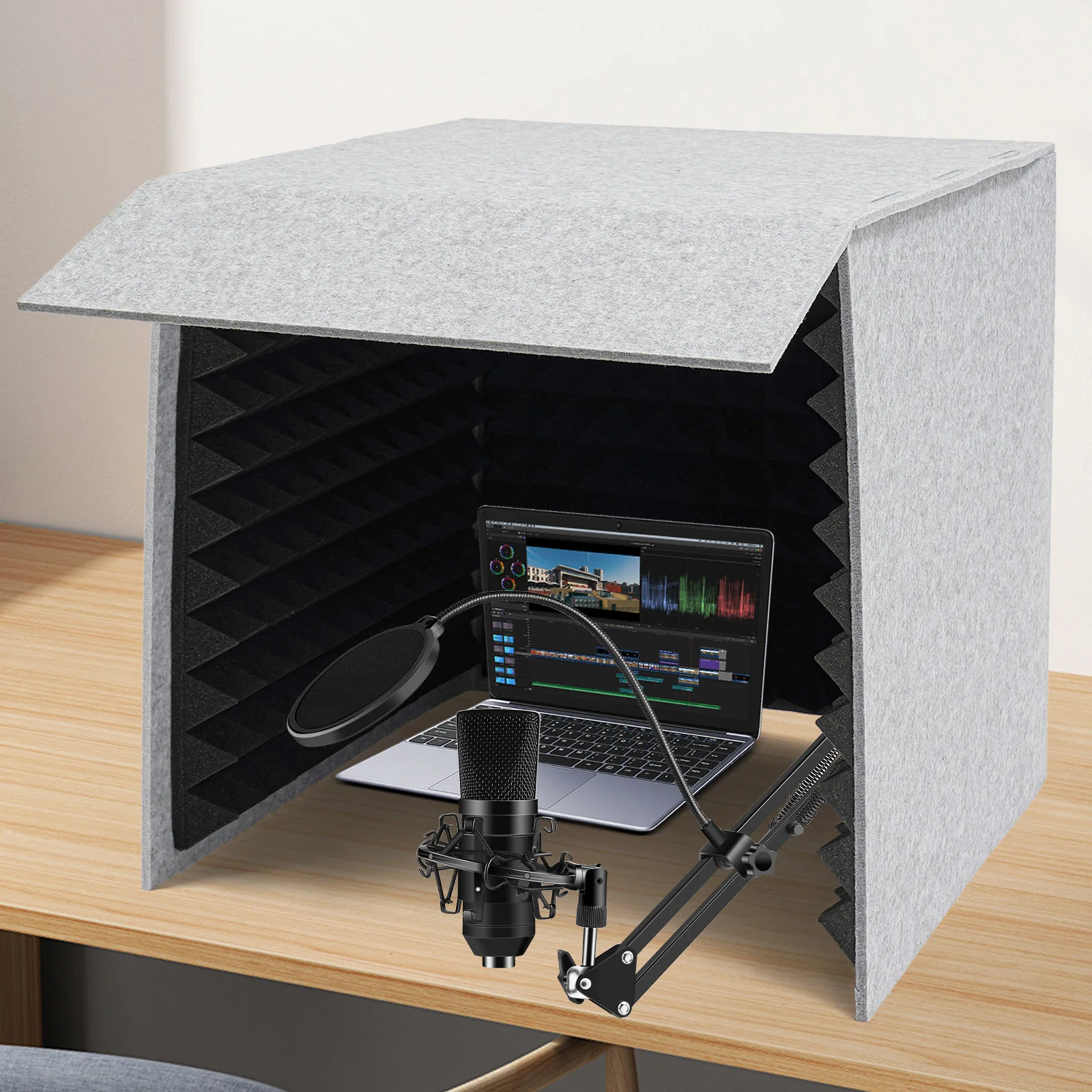 

Звукоизолирующая портативная настольная кабина для микрофона 23,62 дюйма, студия для записи вокала для дома и офиса