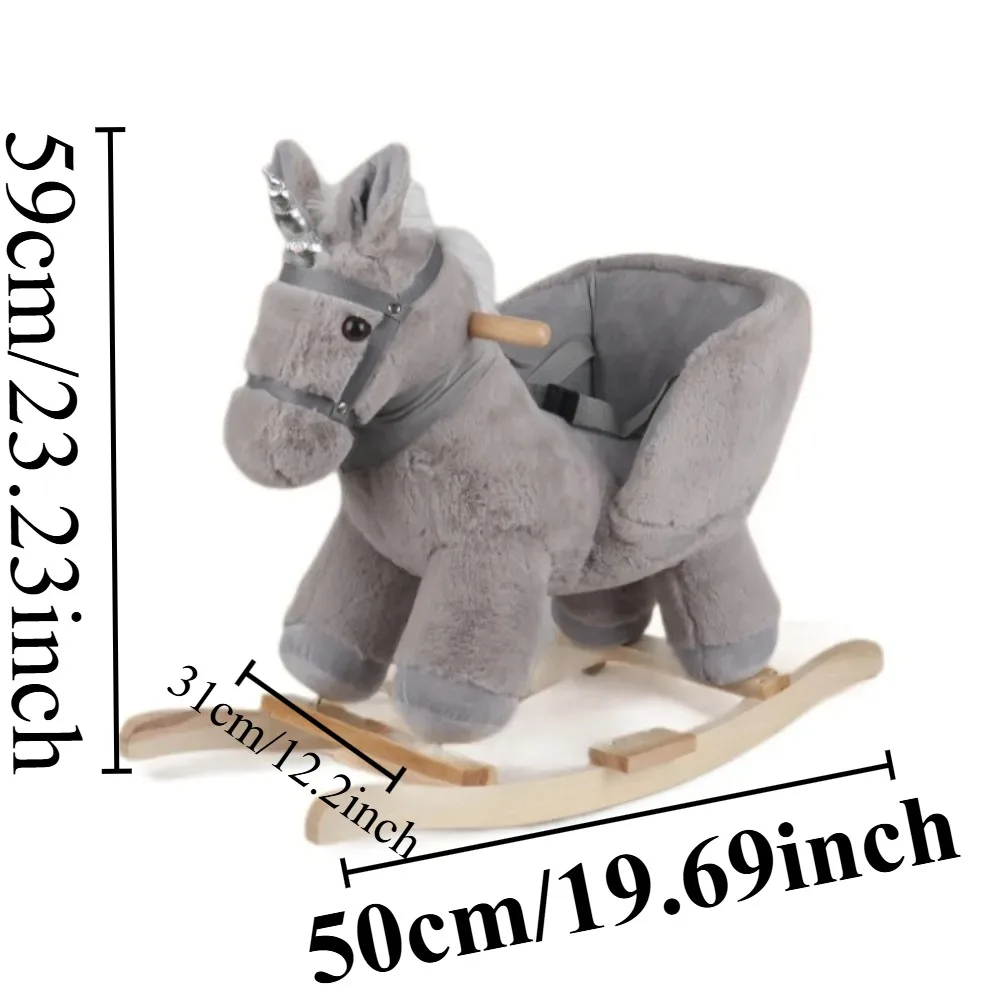 Rocking Horse Pony Horse Rocker Plush Stuffed Ride-on Animal Rocker for Toddlers Wooden Rocking Toy Baby Chair Gift