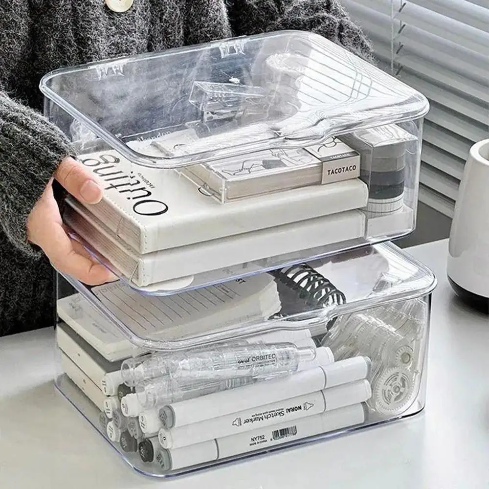 Large Capacity Transparent Acrylic Storage Box Desktop Desk Stationery Hand Account Storage Box Cosmetic Organizer Case