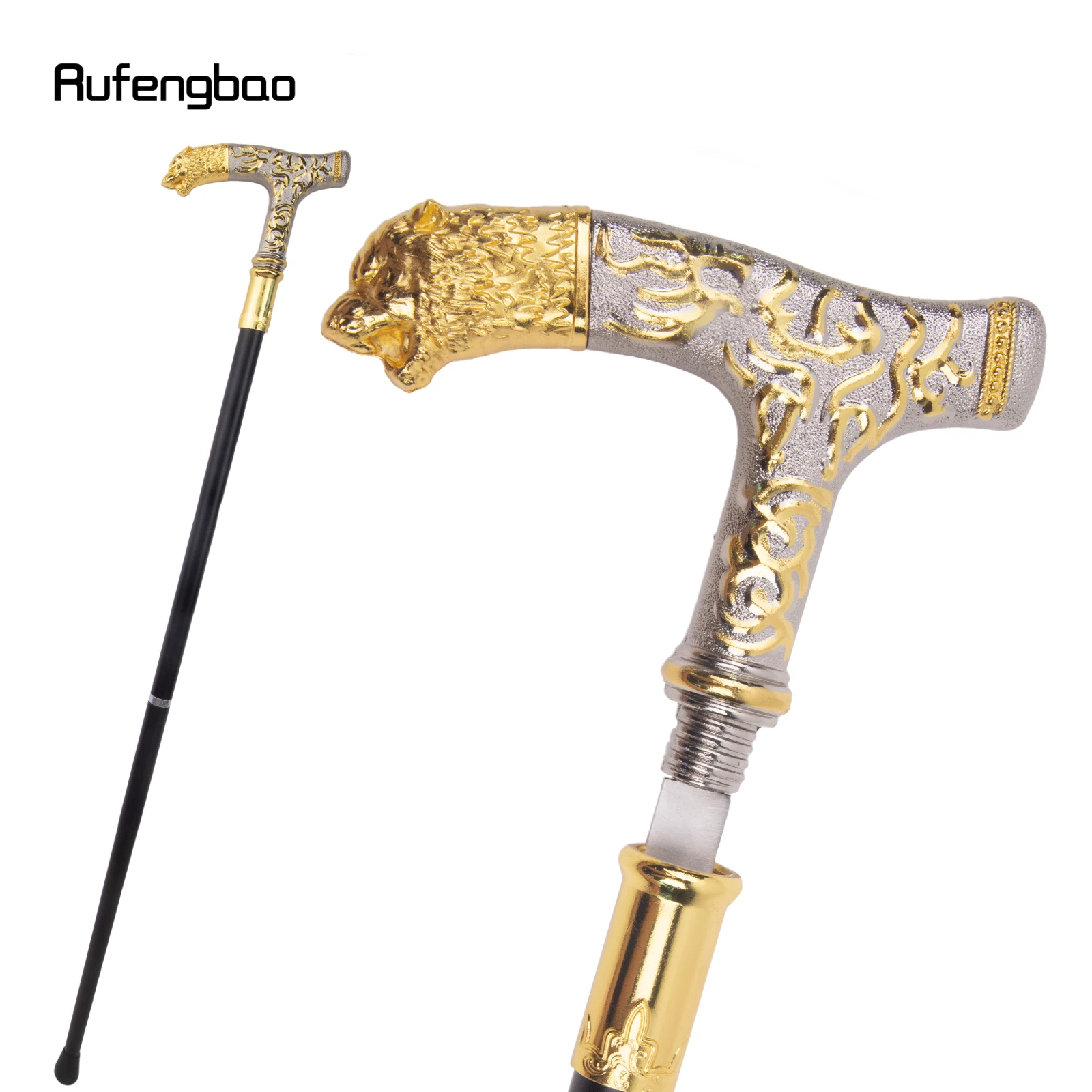 Gouden Witte Tijgerhandvat Luxe Wandelstok met Verborgen Plaat Zelfverdediging Mode Rietplaat Cosplay Crosier Stick 90cm