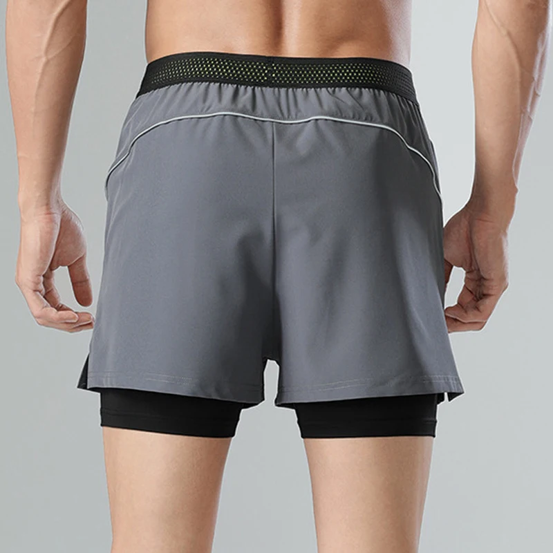 Men Sport Shorts Running Training Marathon 2 In 1 Double Lay Breathable Gym Stretch Fitness Competition Athletic Jogger Shorts