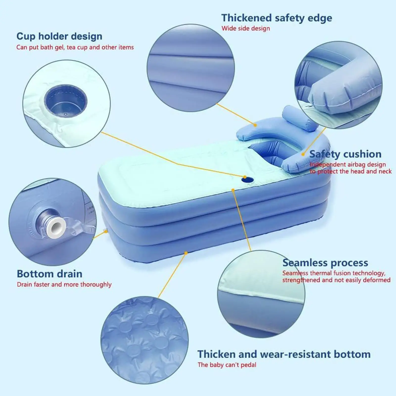 

Надувная ванна для душа, портативная надувная гидромассажная ванна из ПВХ с ковриком для сиденья для взрослых, спа-ванна, принадлежности для ванной комнаты для подростков и мужчин
