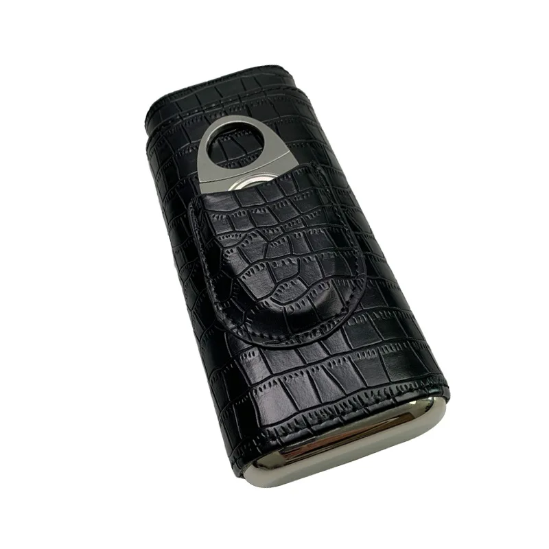 

Набор сигар с крокодиловым узором — металлический футляр, резак и кедровый хьюмидор, готовый к путешествиям