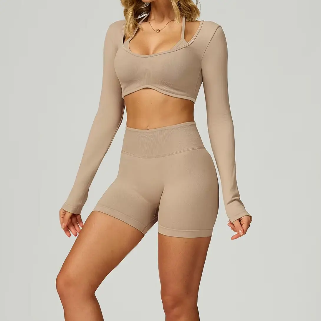 

Женский комплект для йоги из 2 предметов, бесшовные леггинсы с высокой талией, спортивный костюм для спортзала, одежда для фитнеса, спортивная одежда для тренировок, дышащий спортивный комплект с эффектом пуш-ап