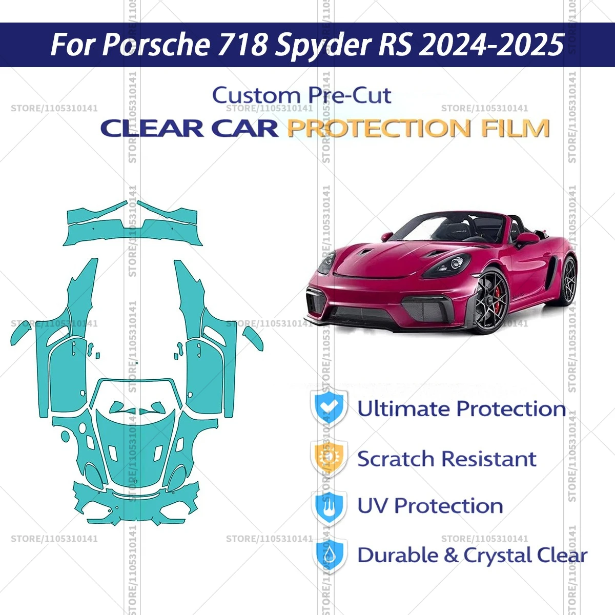 

For Porsche-718-Spyder-RS-2024-2025 Pre-Cut Paint Protection Film PPF Transparent Car Film Automotive PPF Full Vehicle