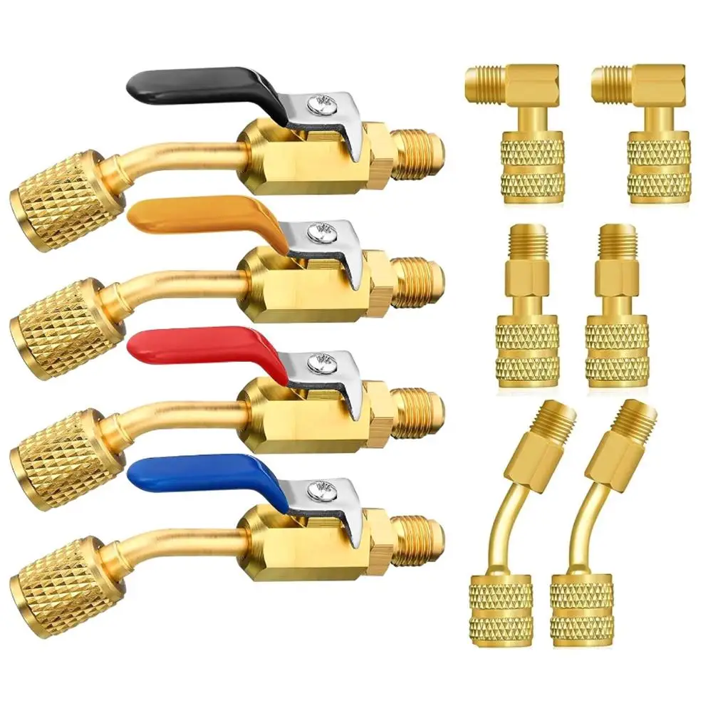 

10 Pcs HVAC Air Conditioner Repair Tools for Split System For R410A For R134A R12 R22 with Angled Ball Valves and Adapters