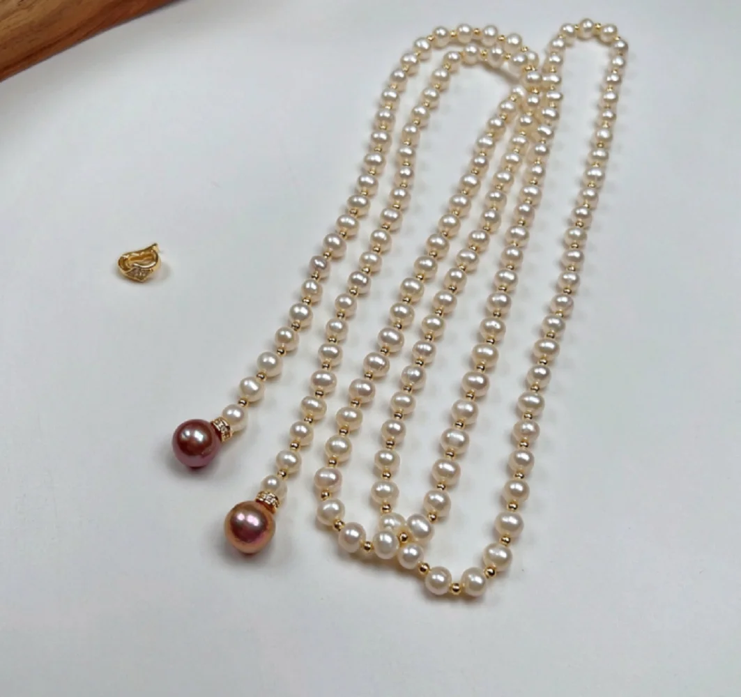 Elegant Natural Japanese Pearl Necklace AAAA 5-6mm+8-9mm Mixed Size 100cm Length Customizable