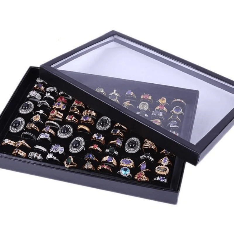 1pc 100-Slot Velvet Ring Inserts Jewelry Tray Stackable Organizer for Valet Closet Storage Box Case Pad for Ring Display