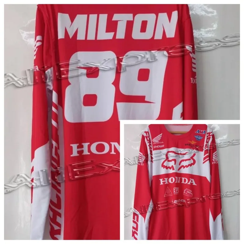 

Customize Vintage Motocross Style FoX x Honda Red jersey Size S-4XL Breathable Men's Outdoor Sports Speed Subduing Long Sleeved
