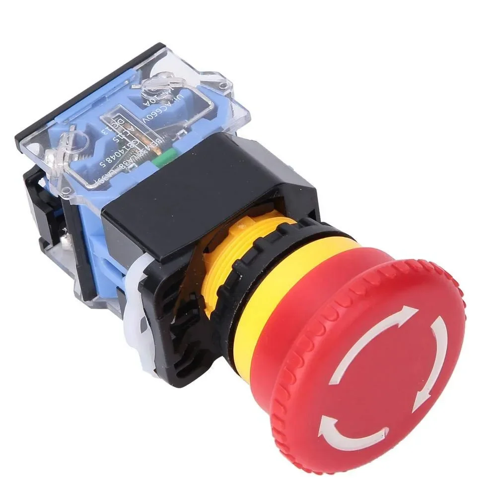 22mm660V10A Emergencys Stop Switch Pushbutton Red Mushroom Head Self-Lock Pushbutton Stop Emergencys Power Off Stop 1 NO + 1 N C