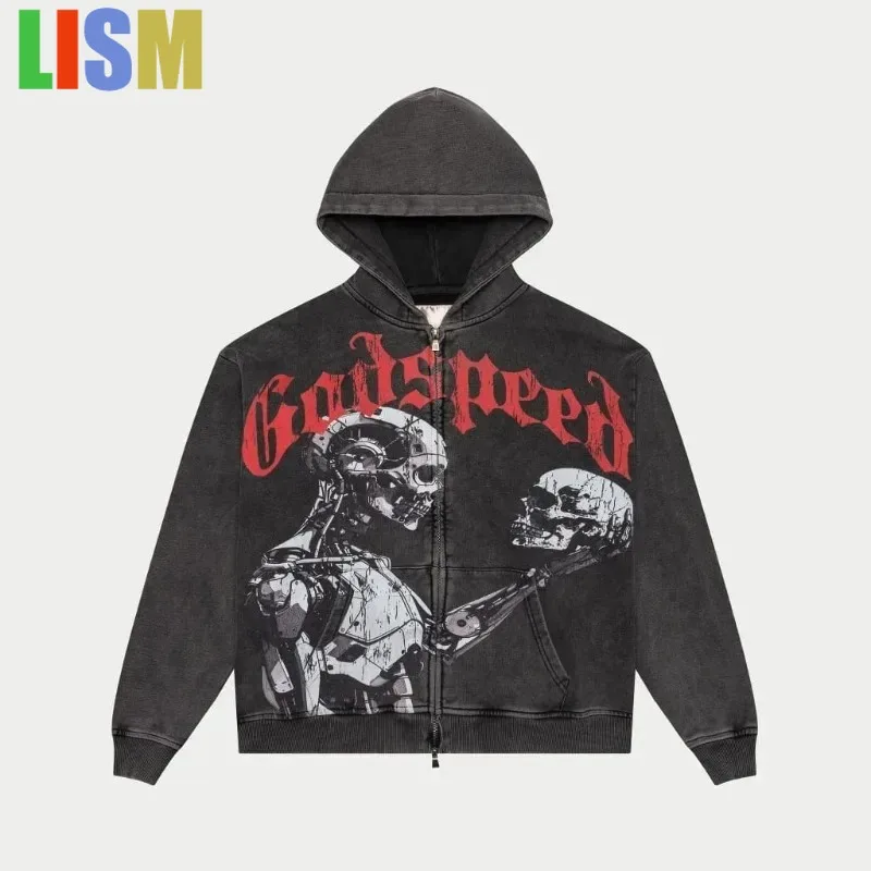 

LISM Winter Trendy Harajuku Gothic Retro Dark Style Anime Letter Print Hoodie Men Y2k American High Street Sweatshirt Women