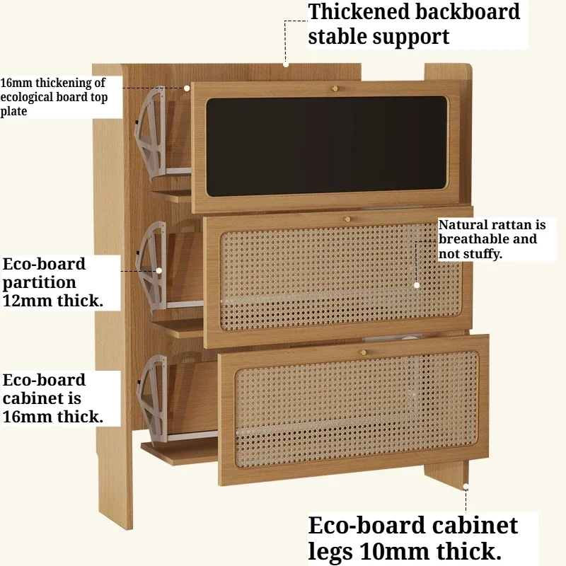 &Wooden Storage Locker Shoe Rack Ultra Thin Rattan Weaving Organizer Shoerack Items Vertical Storage Multipurpose Home Furniture
