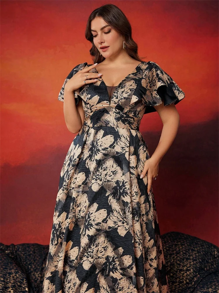 Lucyinlove Abiti da sera blu eleganti con scollo a V taglie forti Abiti da cocktail da ballo lunghi da donna di lusso in raso senza maniche