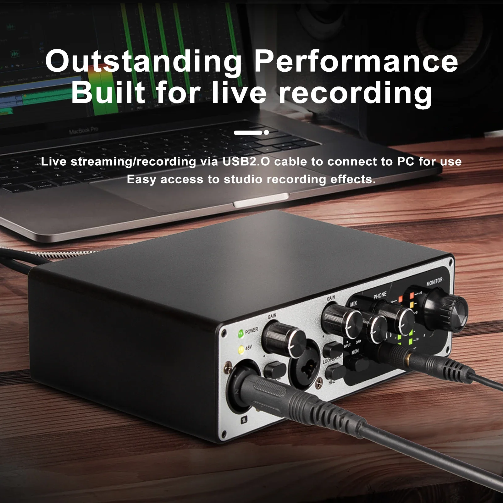 MB22 Aluminum Alloy USB Sound Card Professional 2 Channel Sound Card 24Bit 192Hkz Audio Interface For Live Recording