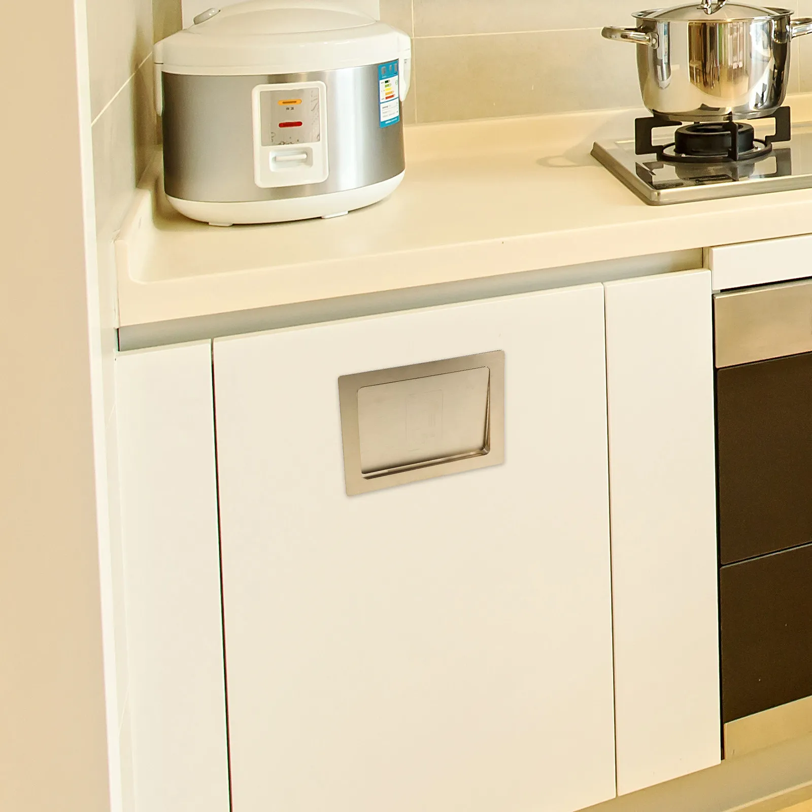 Stainless Steel Embedded Trash Can Lid Side Slot Design for Kitchen Cabinets Office Bathroom Countertop Recessed Bin Cover