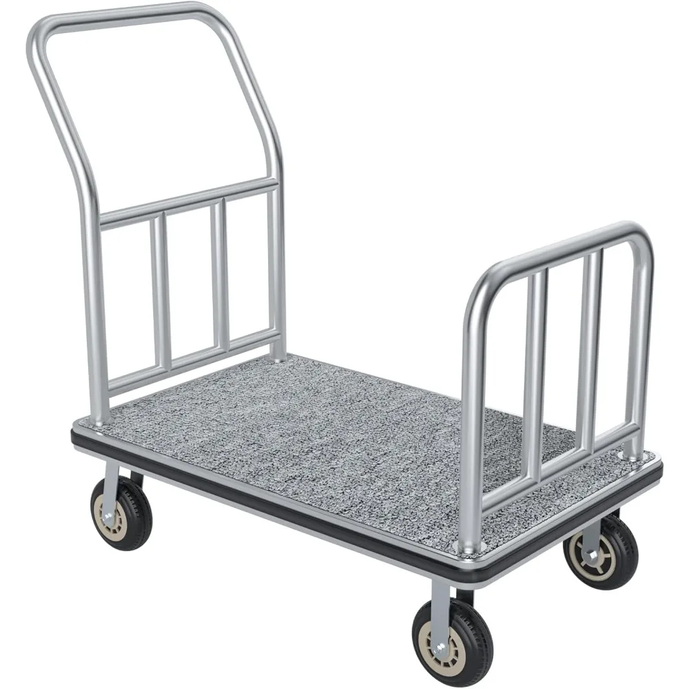 

Commercial Grade 8-Wheel Luggage Cart with 900lbs Capacity for Hotel Use in Brushed Stainless Steel
