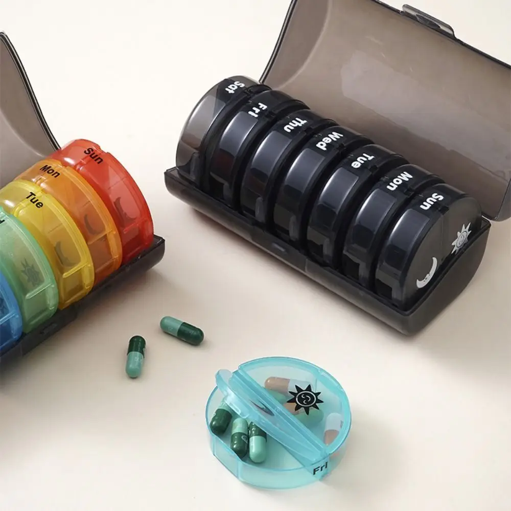 Drug Container 7-Day Splitter Pill Organizer 14-Grid AM/PM Compartments Rainbow Pill Box Plastic 2 Times a Day Daily Pill Box