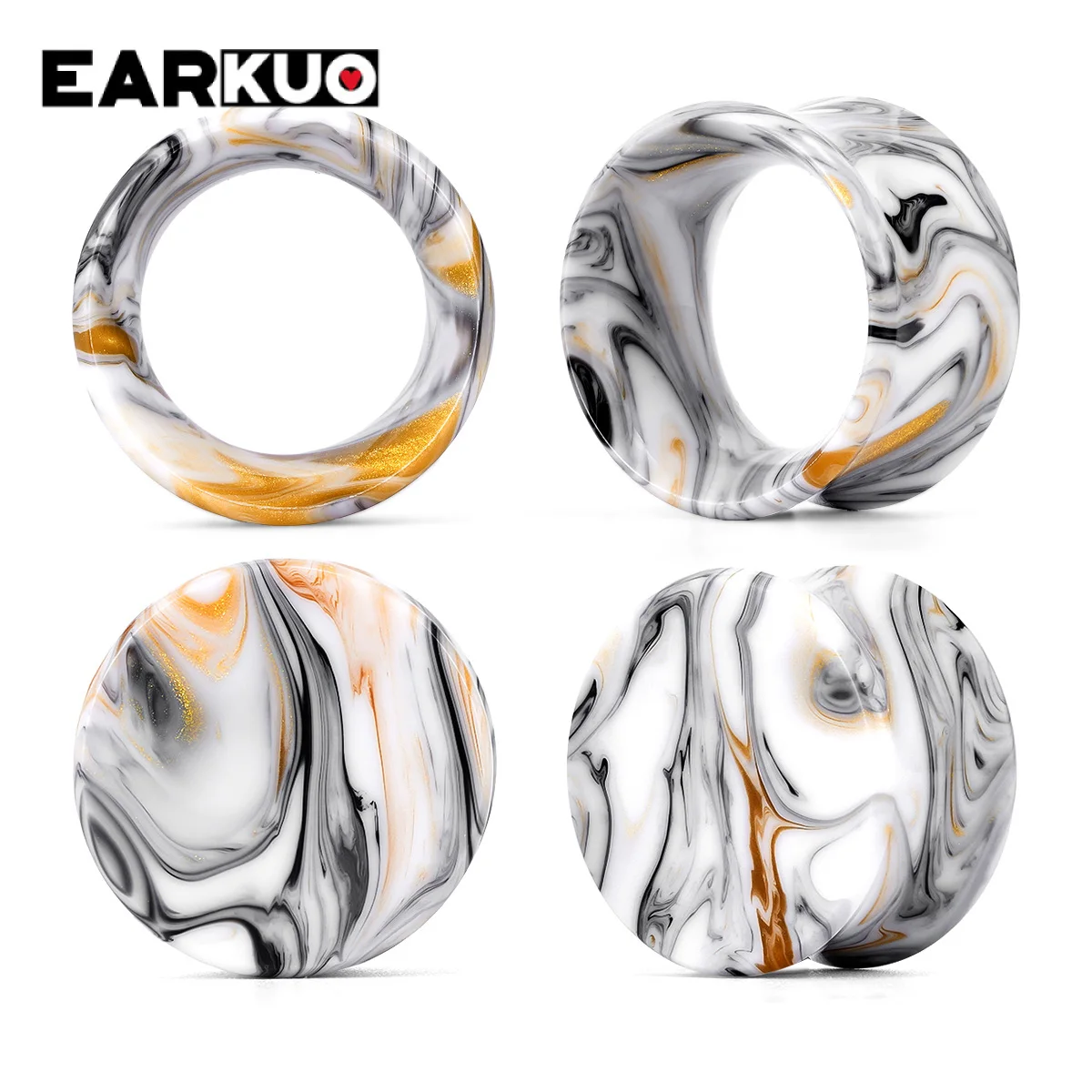 EARKUO Plug d'oreille en acrylique à motif marbré encre, double évasement, pour étirement d'oreille, bijoux de piercing, 2 pièces