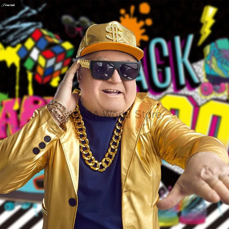 80 و 90's الهيب هوب المذهل الشرير الدولار قلادة نظارات حلقة سوار سلسلة ذهبية كبيرة فستان الطاغية المحلية