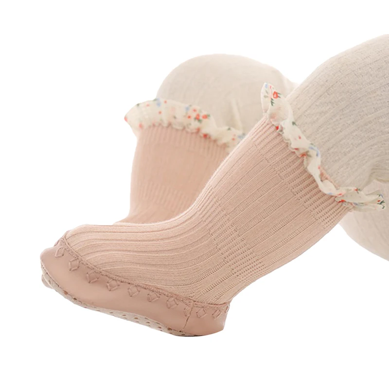 

Baby Girls Cute Flower Princess Socks Patchwork Non-slip Slippers Soft Lightweight Floor Socks