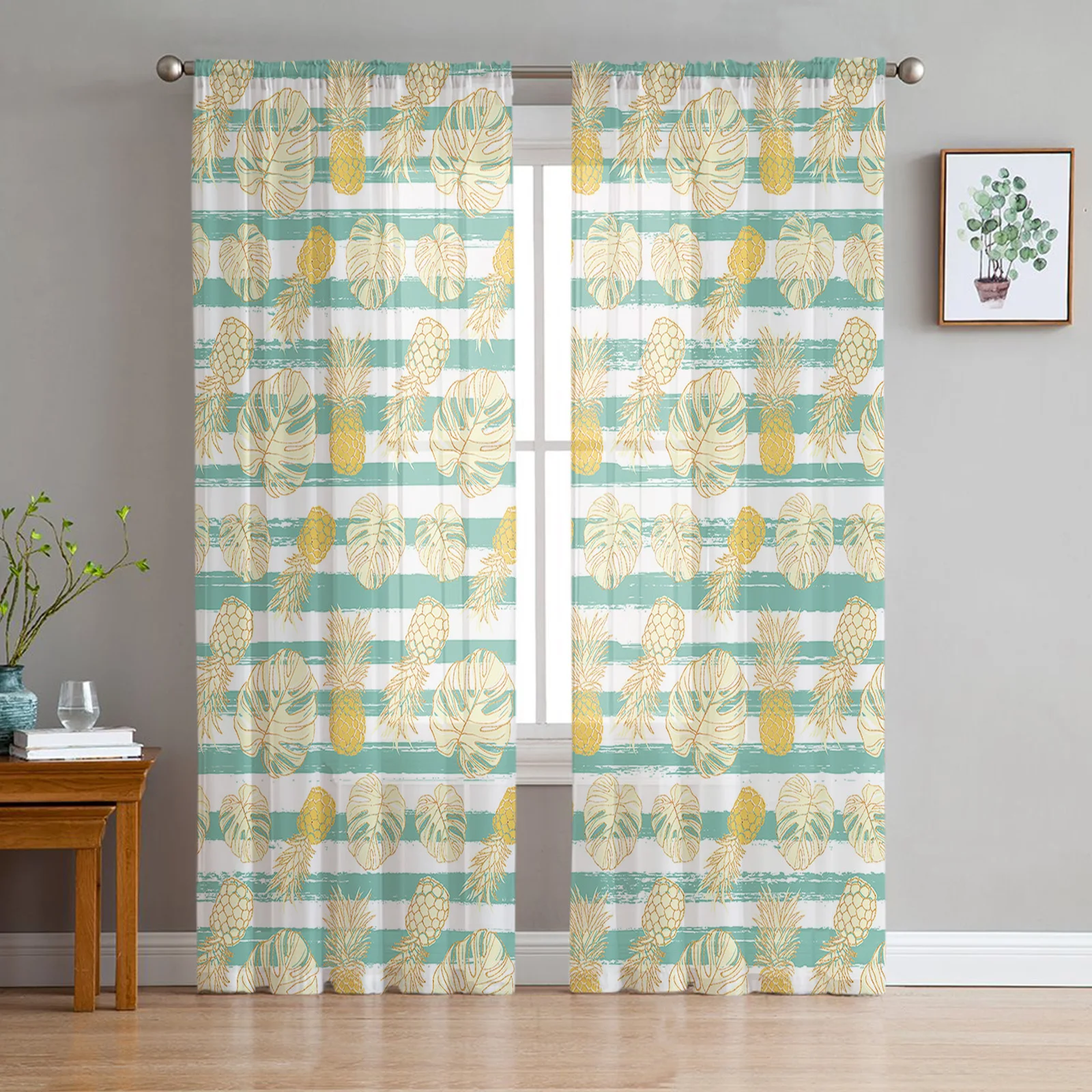 

Tropical Turtle Back Bamboo In Summer Tulle Curtains for Living Room Bedroom Sheer Voile Drapes Modern Printed Curtains