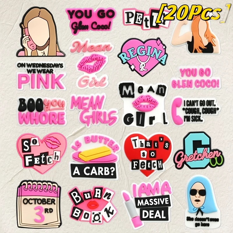 20Pcs Pink Life Series Footwear Personality Mean Girl Phrase Buckle Special Birthday Holiday Gift Shoe Accessories