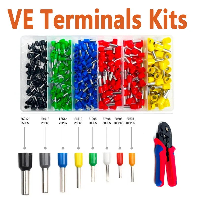 

200-1900Pcs Electrical Tube Ferrules Insulated Terminal VE Tubular Crimp Terminals Wire Cable Connector