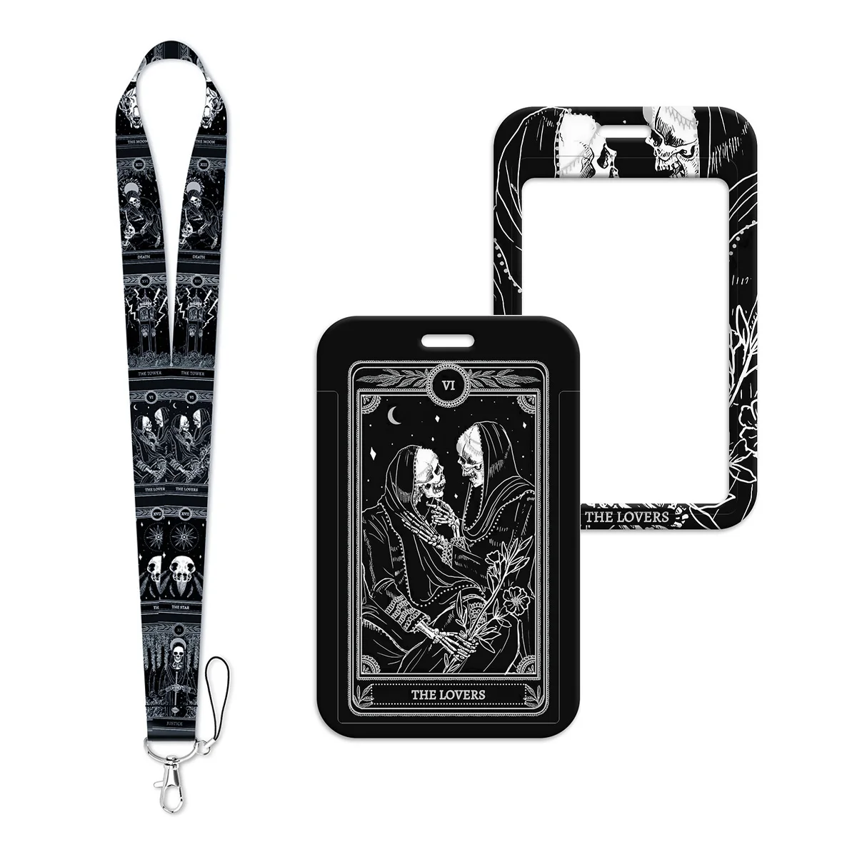 Tarot Cards Lanyard Neck Strap Keychain Skull Lovers ID Card Cover Badge Holder Mobile Phone Hang Rope Keyring Accessories Gifts