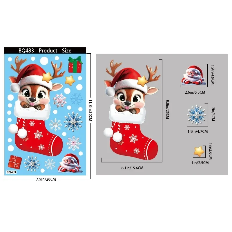 Weihnachts-Fensteraufkleber Klassischer Lebkuchenmann Schneemann Weihnachtsmann Statische Klebefolie Dekoration für Zuhause Einkaufszentrum – Detail 11