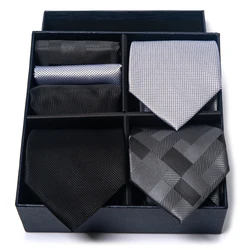 Woven 100% Silk Gift Box 3 Set Tie Handkerchief Cufflink Set Pocket Squares Necktie For Men Gravata Brown Clothing Accessories