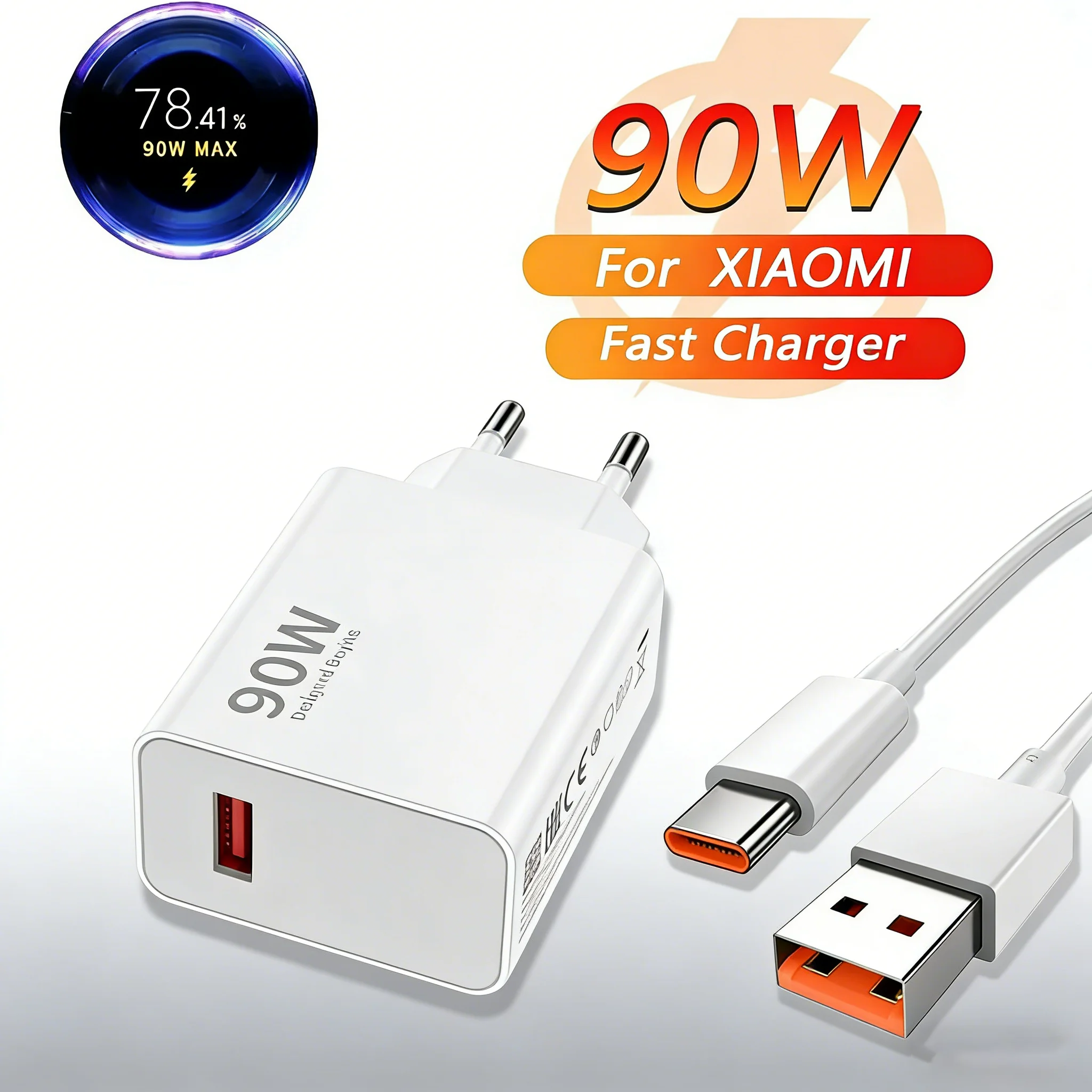

Зарядное устройство USB 90 Вт с быстрой зарядкой, кабель Type-C 6А для Xiaomi 15 Ultra 14 13 12 Pro Redmi Note Poco F7 Turbo, зарядка для мобильных телефонов