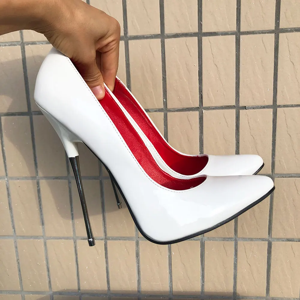 Heelgoo Glossy White 16cm Ultra High Heel Shoes Plus Size 35-46 Sexy Night Club Performance Stiletto Pumps for Crossdresser