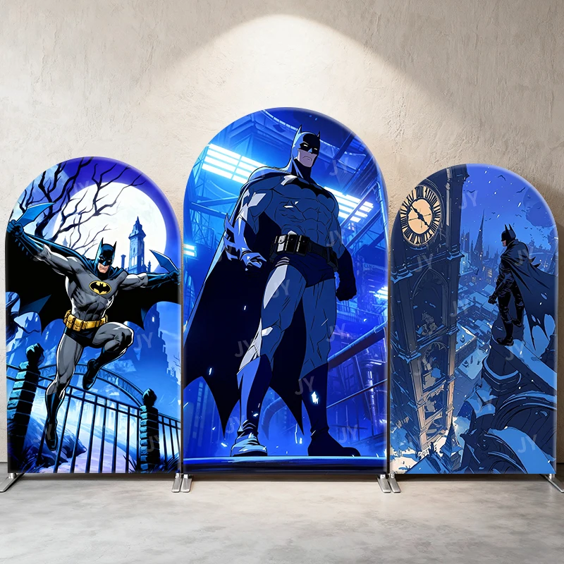 Batman Blue Moon Night Theme Arch Backdrop Cover Clock Tower Cartoon Background For Kids Birthday Baby Shower Party Decoration