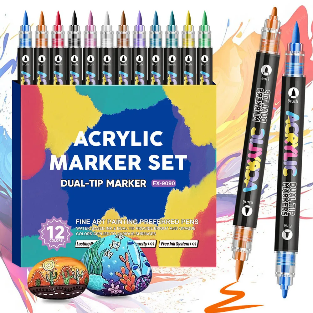 

12/24/36/48 цветов, ручки для акриловой краски, набор маркеров, высококачественные двойные наконечники, тонкие и насадки для кистей для наскальной живописи, дерева, холста, поделки своими руками