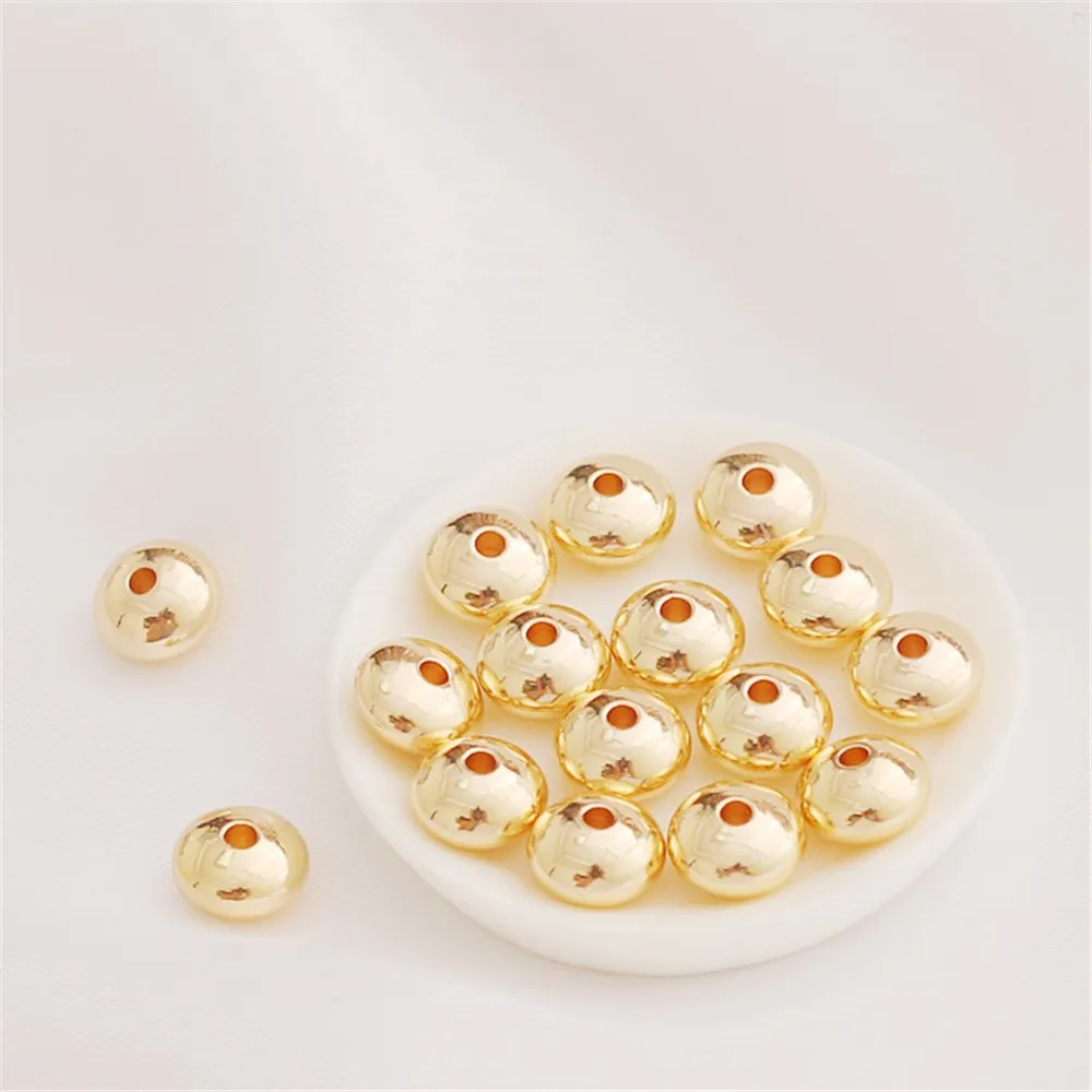 

14K Gold Coated Pearl Smooth Flat Round Beads, 7x4mm, Separated Beading, Handmade DIY Bracelet, Necklace Accessories