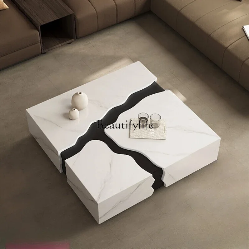 

44-*Italian rock slab coffee table designer light luxury square large apartment minimalist fashion luxury stone coffee table