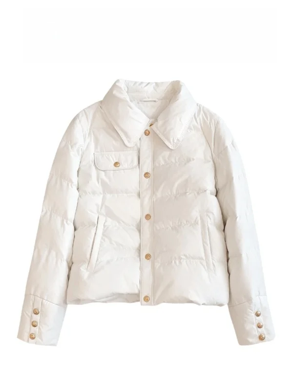 

Thiened Cotton Jaet Women's Casual Sle Faionable Warm High-End Thi White Cotton Coat Fem Spring Season Zipper Cl...