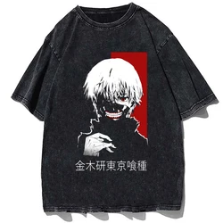 Kaneki Ken Printed Tshirt Anime Tokyo Ghoul Graphic T-shirt Vintage Cotton Loose Oversize T Shirt Tops Summer Men Casual Tees