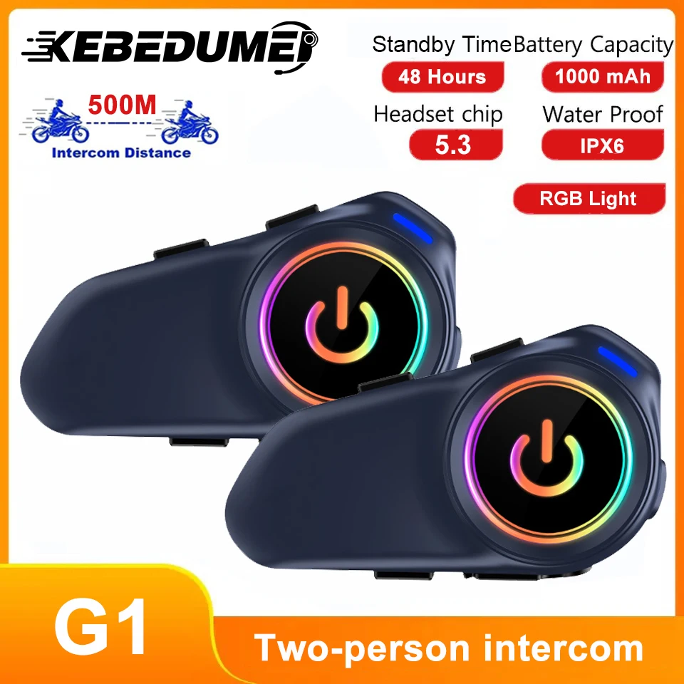 

KEBIDUMEI 1/2x Motorcycle Intercom Headset Helmet 500M For 2 Riders intercommunicator Waterproof Music Sharing Moto Interphone