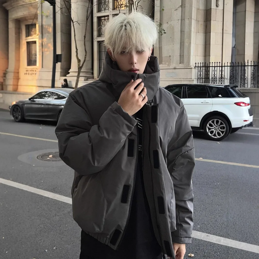 

Черные уличные парки, зимние парки на молнии с воротником-стойкой, асимметрия Y2K, пышные пальто, американская винтажная свободная повседневная теплая верхняя одежда