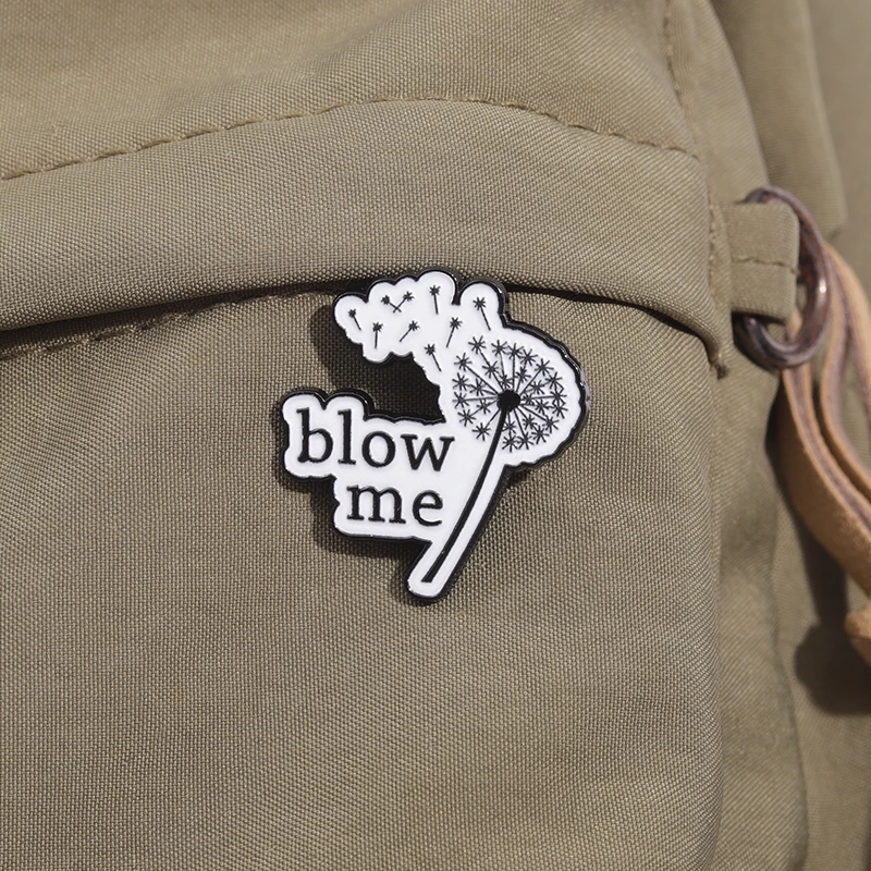 Simple black and white dandelion pattern painted brooch with personalized 