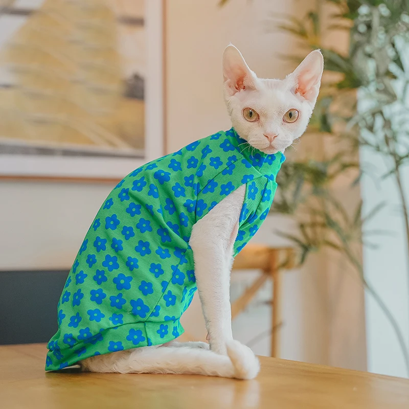 Fresh Floral Printing Sphynx Hairless Cat Clothes for Cat Devon Rex Conis Cat Costume Kitten Outfits Sphynx Dress Pet Supplier