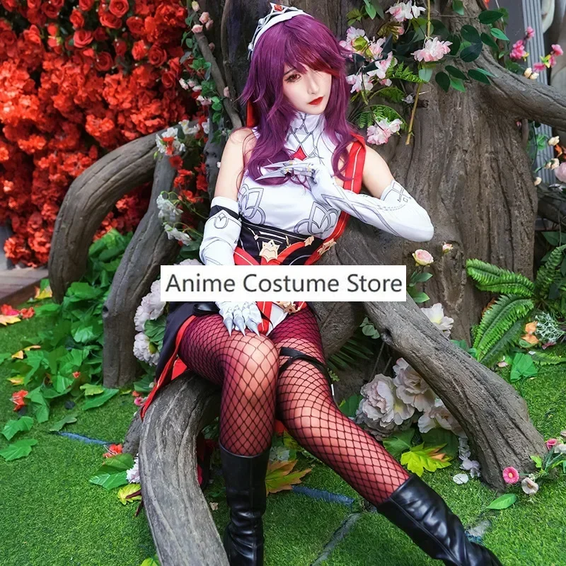 Rosaria Cosplay Costume de Genshin Impact, Jogo Role Playing, Peruca Vermelha e Sapatos, Uniforme Freira, Vestido Rosalia, Roupa Unisex, Sexy, Conjuntos Completos