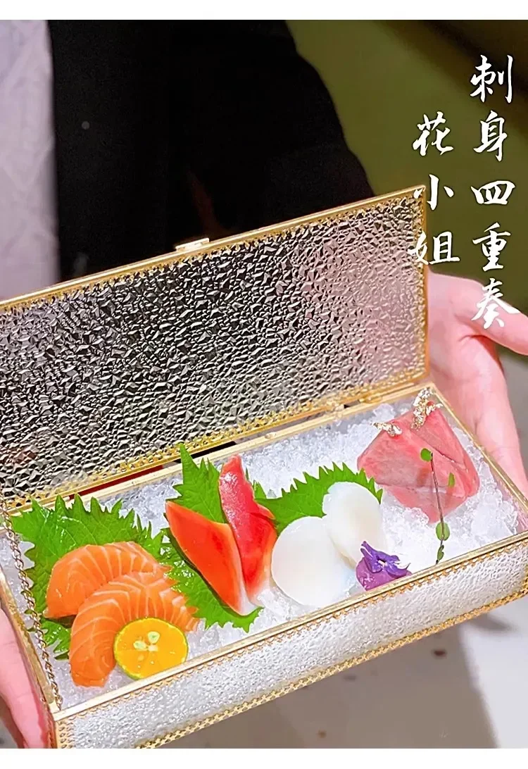 

Japanese Japanese style sashimi box high value hotel tableware retro glass rectangular box plate with lid Japanese cuisine