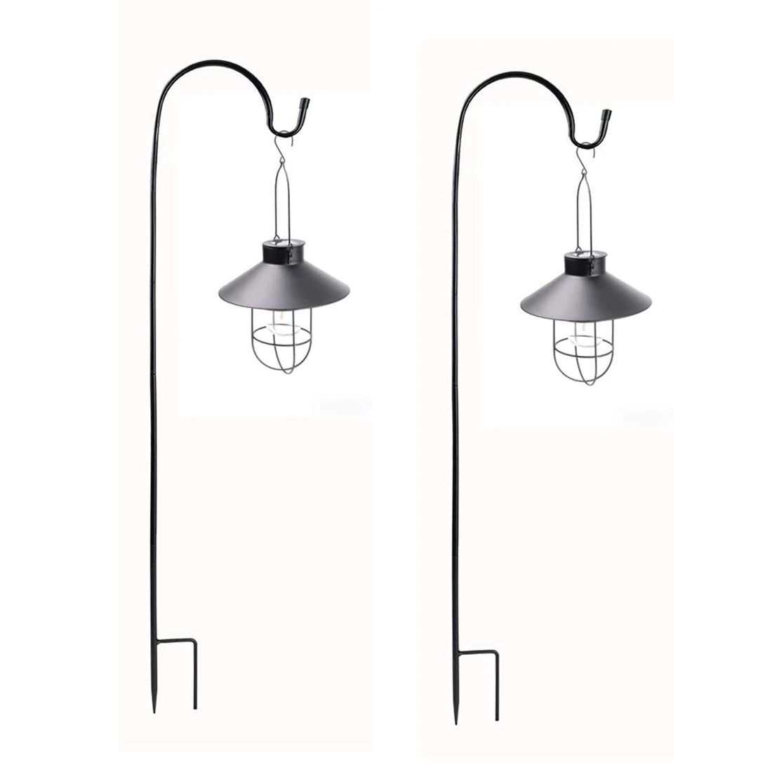 

2 Pack Solar Metal Hanging Lantern with Shepherd Hook Outdoor LED Garden Lights Black