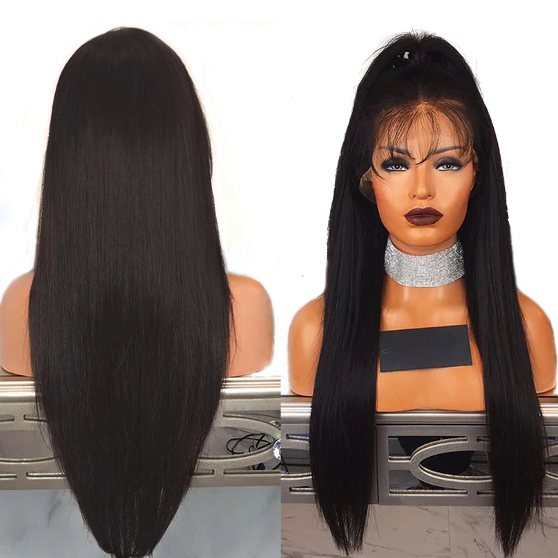 RONGDUOYI Synthetic Lace Front Wigs for Women Long Straight Wig Heat Resistant Fiber Lace Black Hair Wig Natural Hairline