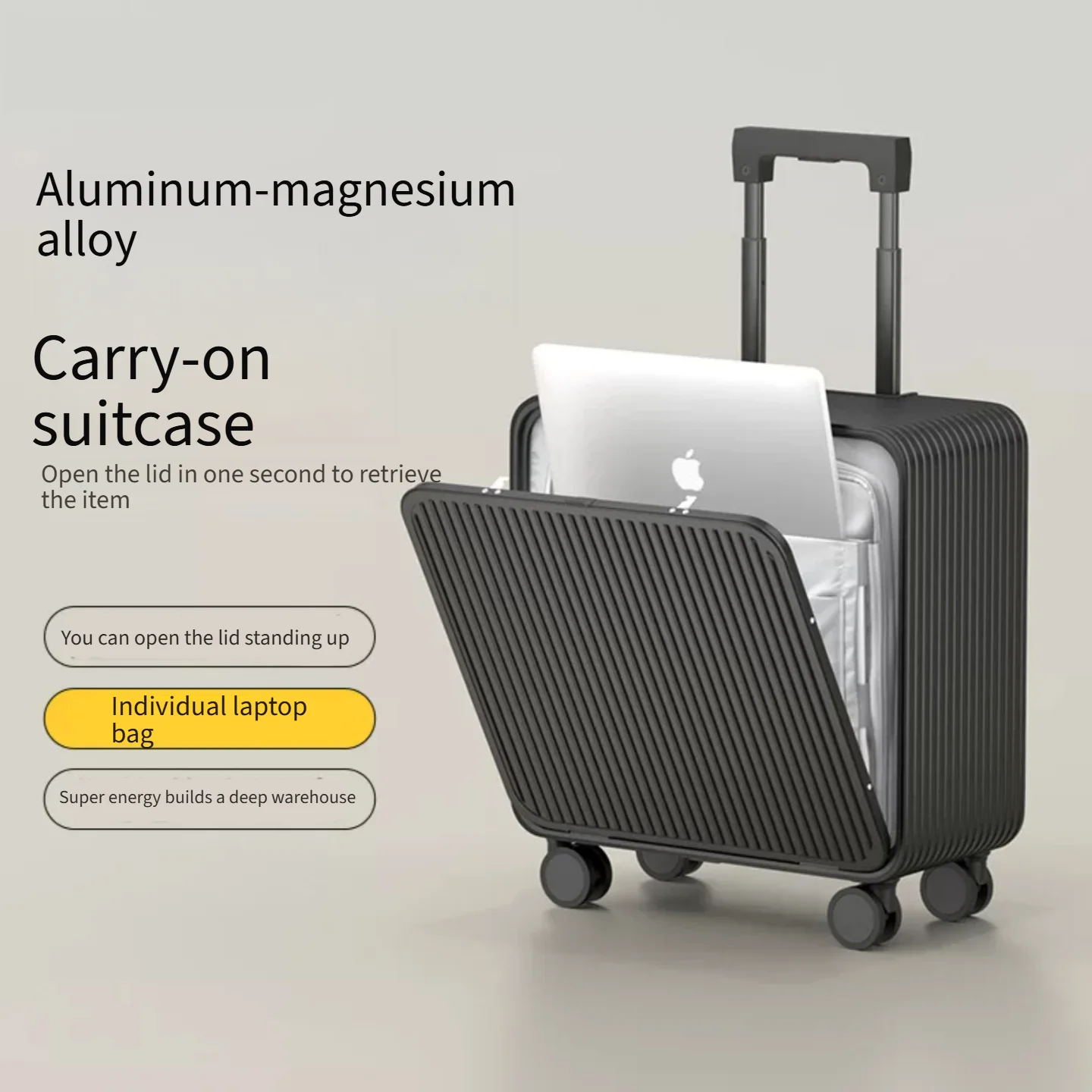 18/20 Inch Small Carry‑On Travel Suitcase, All Aluminum‑Magnesium Alloy Trolley Luggage Durable Unisex Hard Case With Combinatio