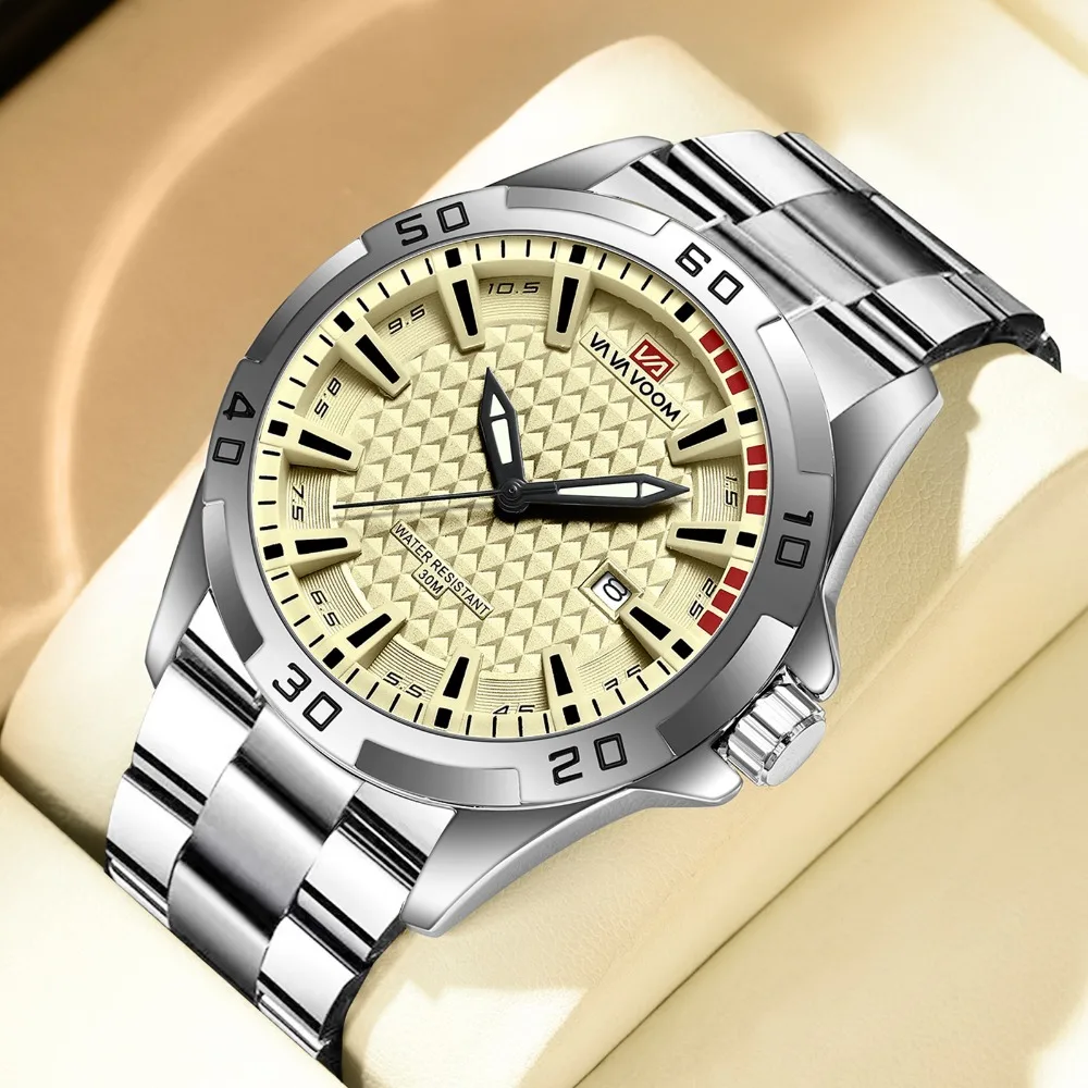 

VA VA VOOM 2581 Fashion Luxury Quartz Strip Watch Waterproof Calendar Luminous Watches for Men Relojes Para Hombres reloj Hombre