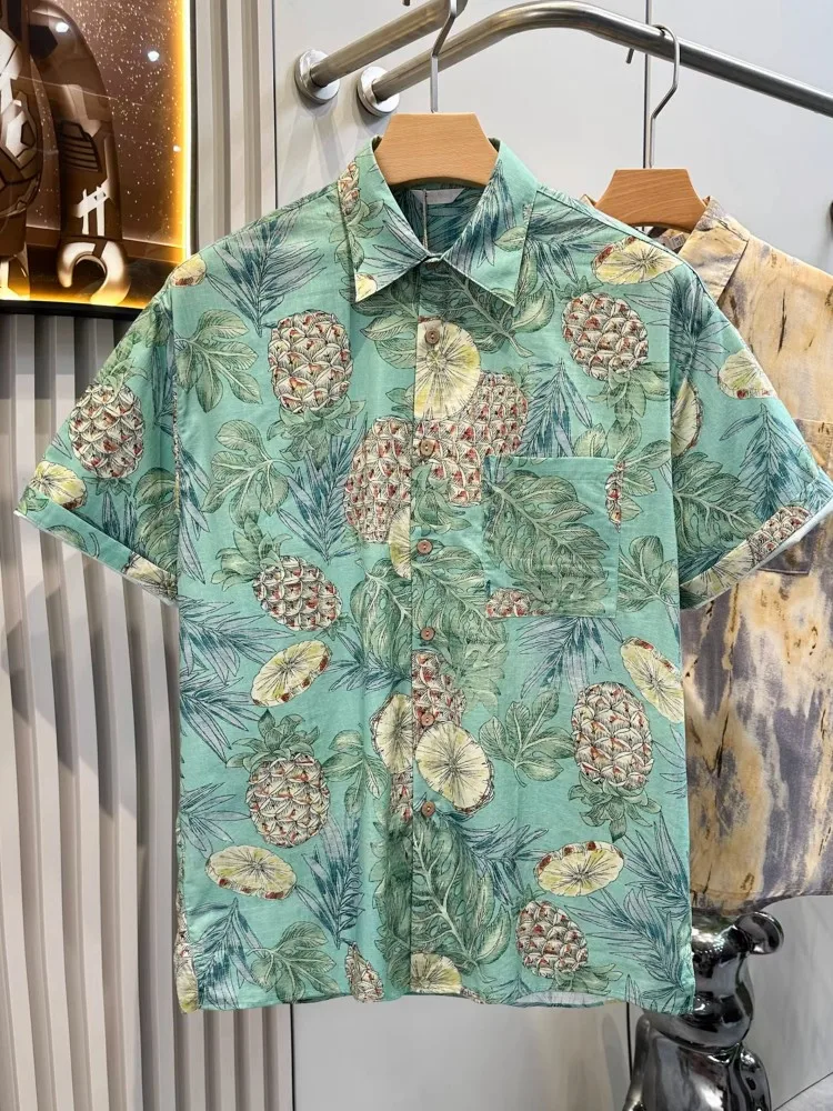 Hawaii Mens Short Sleeve Printed Shirt New Summer Loose Fit Single Breasted Tops High Street Holiday Casual Beach Shirts Male